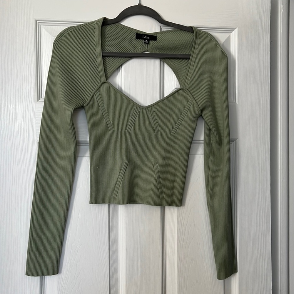 Green Lulus cropped open back sweater
